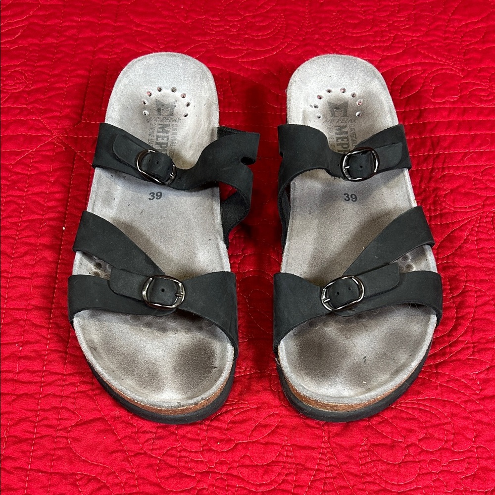 Mephisto Hannel Black Nubuck Sandals with Buckles